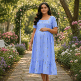 Sky Blue Pineapple Print Maternity Dress – Soft Cotton Everyday Comfort Wear