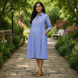 Sky Blue Pineapple Print Maternity Dress – Soft Cotton Everyday Comfort Wear
