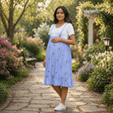 Sky Blue Pineapple Print Maternity Dress – Soft Cotton Everyday Comfort Wear