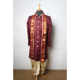 Royal Maroon Embroidered Sherwani Set - Muhurtham Shirt