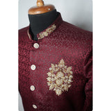 Royal Maroon Embroidered Sherwani Set - Muhurtham Shirt