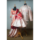 Peach Red Family Party Wear Collection -Dad, Mom, Girl Kid