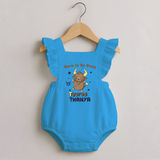 Born To Be Cozy Taurus Romper Frock | Personalized Romper Frock for Your Cozy Taurus Baby - SKY BLUE - 0 - 3 Months Old (Chest 19")
