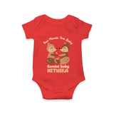 Two Moods, One Baby Gemini Romper / Onesie | Custom Gemini Baby Romper / Onesie for Your Little Dual Personality - RED - New Born (Chest 14")