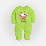 Cancer Baby Sleepsuit / Full Sleeve Bodysuit | Custom Sleepsuit / Full Sleeve Bodysuit for Your Little Cancer Baby - LIME GREEN - New Born (Chest 7.5")