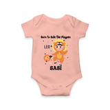 Born To Rule The PlayPen Leo Romper / Onesie | Personalized Leo Romper / Onesie for Your Little Ruler - PEACH - New Born (Chest 14")