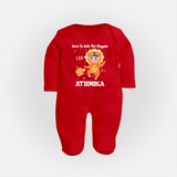Born To Rule The PlayPen Leo Sleepsuit / Full Sleeve Bodysuit | Personalized Leo Sleepsuit / Full Sleeve Bodysuit for Your Little Ruler - RED - New Born (Chest 7.5")