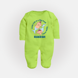Little Fish In A Big Pond Pisces Baby Sleepsuit / Full Sleeve Bodysuit | Personalized Pisces Sleepsuit / Full Sleeve Bodysuit for Your Little Explorer - LIME GREEN - New Born (Chest 7.5")