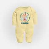Little Fish In A Big Pond Pisces Baby Sleepsuit / Full Sleeve Bodysuit | Personalized Pisces Sleepsuit / Full Sleeve Bodysuit for Your Little Explorer - PASTEL YELLOW - New Born (Chest 7.5")