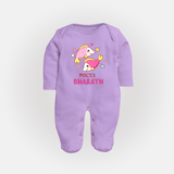 Pisces Baby Sleepsuit / Full Sleeve Bodysuit | Custom Sleepsuit / Full Sleeve Bodysuit for Your Pisces Baby - LILAC - New Born (Chest 7.5")