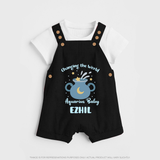 Changing The World Aquarius Baby Dungaree Set | Custom Aquarius Dungaree Set for Your Future World Changer - BLACK - 0 - 5 Months Old (Chest 18")