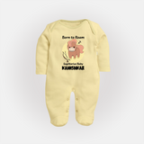 Born To Roam Sagittarius Baby Sleepsuit / Full Sleeve Bodysuit | Custom Sagittarius Sleepsuit / Full Sleeve Bodysuit for Your Adventurous Baby - PASTEL YELLOW - New Born (Chest 7.5")