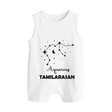 Aquarius Zodiac Constellation Button Romper - WHITE - New Born (Chest 18")
