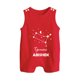 Gemini Zodiac Constellation Button Romper - RED - New Born (Chest 18")