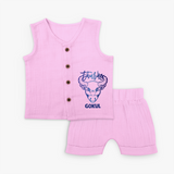 Taurus Bull Zodiac Symbol Printed Jabla Set - BABY PINK - 0 - 3 Months Old (Chest 9.8")