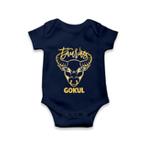 Taurus Bull Zodiac Symbol Printed Romper - NAVY BLUE - New Born (Chest 14")