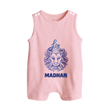 Leo Lion Zodiac Symbol Printed Button Romper - BABY PINK - New Born (Chest 18")