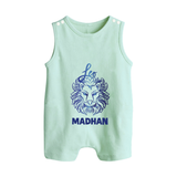 Leo Lion Zodiac Symbol Printed Button Romper - MINT GREEN - New Born (Chest 18")