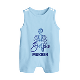 Scorpio Zodiac Scorpion Symbol Printed Button Romper - BABY BLUE - New Born (Chest 18")
