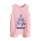 Scorpio Zodiac Scorpion Symbol Printed Button Romper - BABY PINK - New Born (Chest 18")