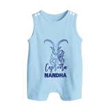 Capricorn Zodiac Goat Symbol Printed Button Romper - BABY BLUE - New Born (Chest 18")