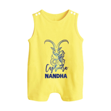 Capricorn Zodiac Goat Symbol Printed Button Romper - PASTEL YELLOW - New Born (Chest 18")