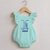Capricorn Zodiac Goat Symbol Printed Romper Frock - MINT GREEN - 0 - 3 Months Old (Chest 19")