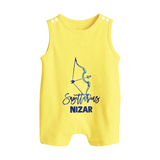 Sagittarius Archer Zodiac Symbol Printed Button Romper - PASTEL YELLOW - New Born (Chest 18")