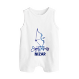 Sagittarius Archer Zodiac Symbol Printed Button Romper - WHITE - New Born (Chest 18")