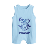 Pisces Fish Zodiac Symbol Printed Button Romper - BABY BLUE - New Born (Chest 18")