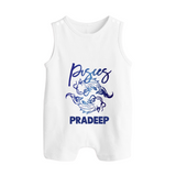 Pisces Fish Zodiac Symbol Printed Button Romper - WHITE - New Born (Chest 18")