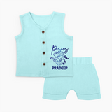 Pisces Fish Zodiac Symbol Printed Jabla Set - BABY BLUE - 0 - 3 Months Old (Chest 9.8")