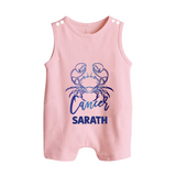 Cancer Crab Zodiac Symbol Printed Button Romper - BABY PINK - New Born (Chest 18")