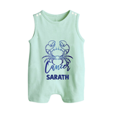 Cancer Crab Zodiac Symbol Printed Button Romper - MINT GREEN - New Born (Chest 18")