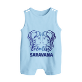 Gemini Twin Star Sign Printed Button Romper - BABY BLUE - New Born (Chest 18")