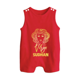Virgo Zodiac Maiden Symbol Printed Button Romper - RED - New Born (Chest 18")