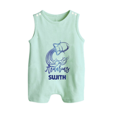 Aquarius Water Bearer Zodiac Symbol Printed Button Romper - MINT GREEN - New Born (Chest 18")