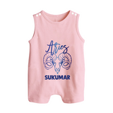 Aries Ram Zodiac Symbol Printed Button Romper - BABY PINK - New Born (Chest 18")