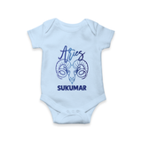 Aries Ram Zodiac Symbol Printed Romper - BABY BLUE - New Born (Chest 14")