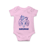 Aries Ram Zodiac Symbol Printed Romper - BABY PINK - New Born (Chest 14")