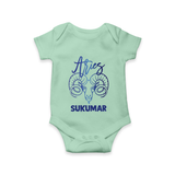 Aries Ram Zodiac Symbol Printed Romper - MINT GREEN - New Born (Chest 14")
