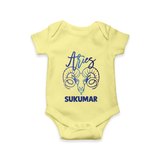 Aries Ram Zodiac Symbol Printed Romper - PASTEL YELLOW - New Born (Chest 14")