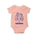 Aries Ram Zodiac Symbol Printed Romper - PEACH - New Born (Chest 14")