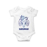 Aries Ram Zodiac Symbol Printed Romper - WHITE - New Born (Chest 14")