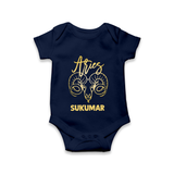Aries Ram Zodiac Symbol Printed Romper - NAVY BLUE - New Born (Chest 14")