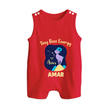 Taurus Little Bull Zodiac Printed Baby Button Romper - RED - New Born (Chest 18")