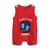Leo Royal Lion Zodiac Printed Baby Button Romper - RED - New Born (Chest 18")