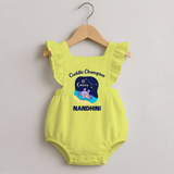 Virgo Little Star Zodiac Printed Baby Romper Frock - PASTEL YELLOW - 0 - 3 Months Old (Chest 19")