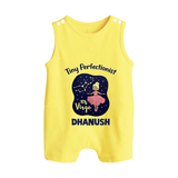 Pisces Dreamy Fish Zodiac Printed Baby Button Romper - PASTEL YELLOW - New Born (Chest 18")