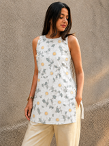 Ivory Daisy Bloom Sleeveless Short Kurti for Women